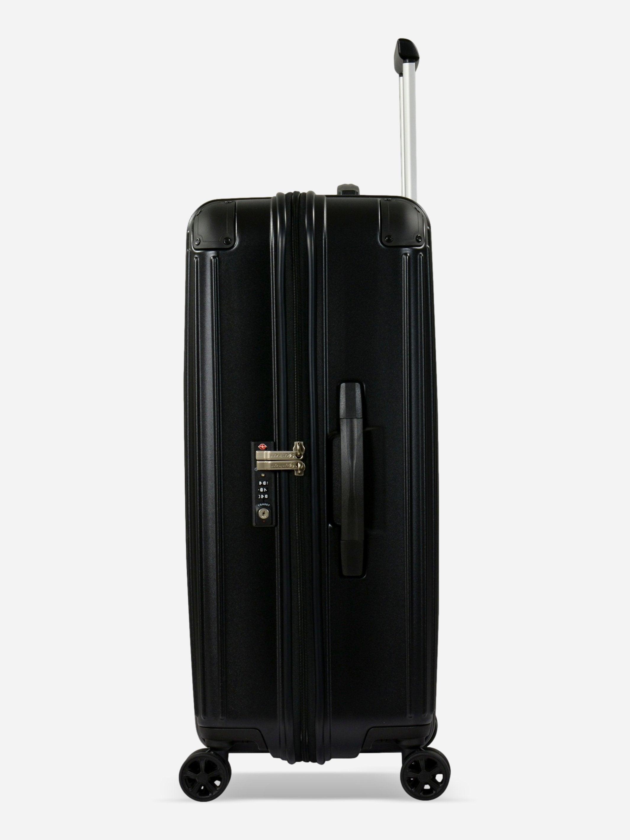 Eminent Move Air Neo Medium Size Polycarbonate Suitcase Black Side view with TSA lock